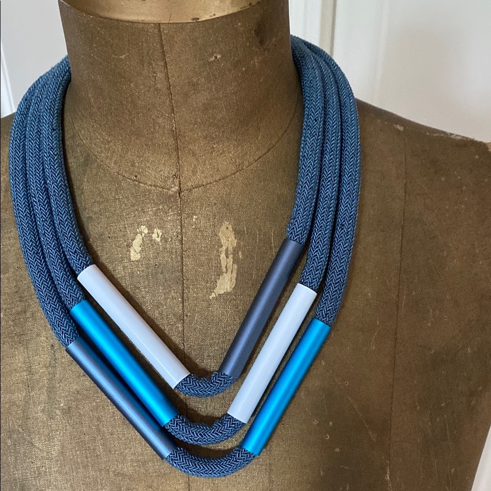 Blue and White Geometric Statement Necklace